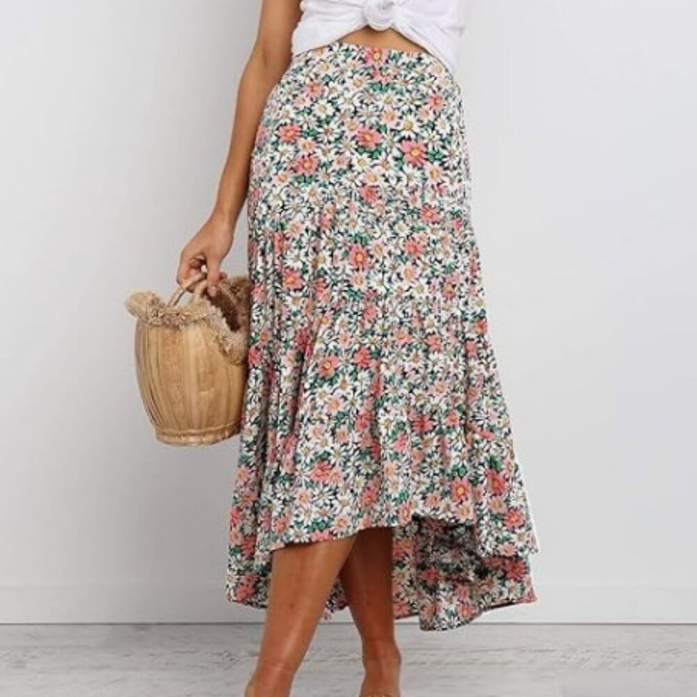 PRETTYGARDEN Ditzy Floral Print Midi Skirt
